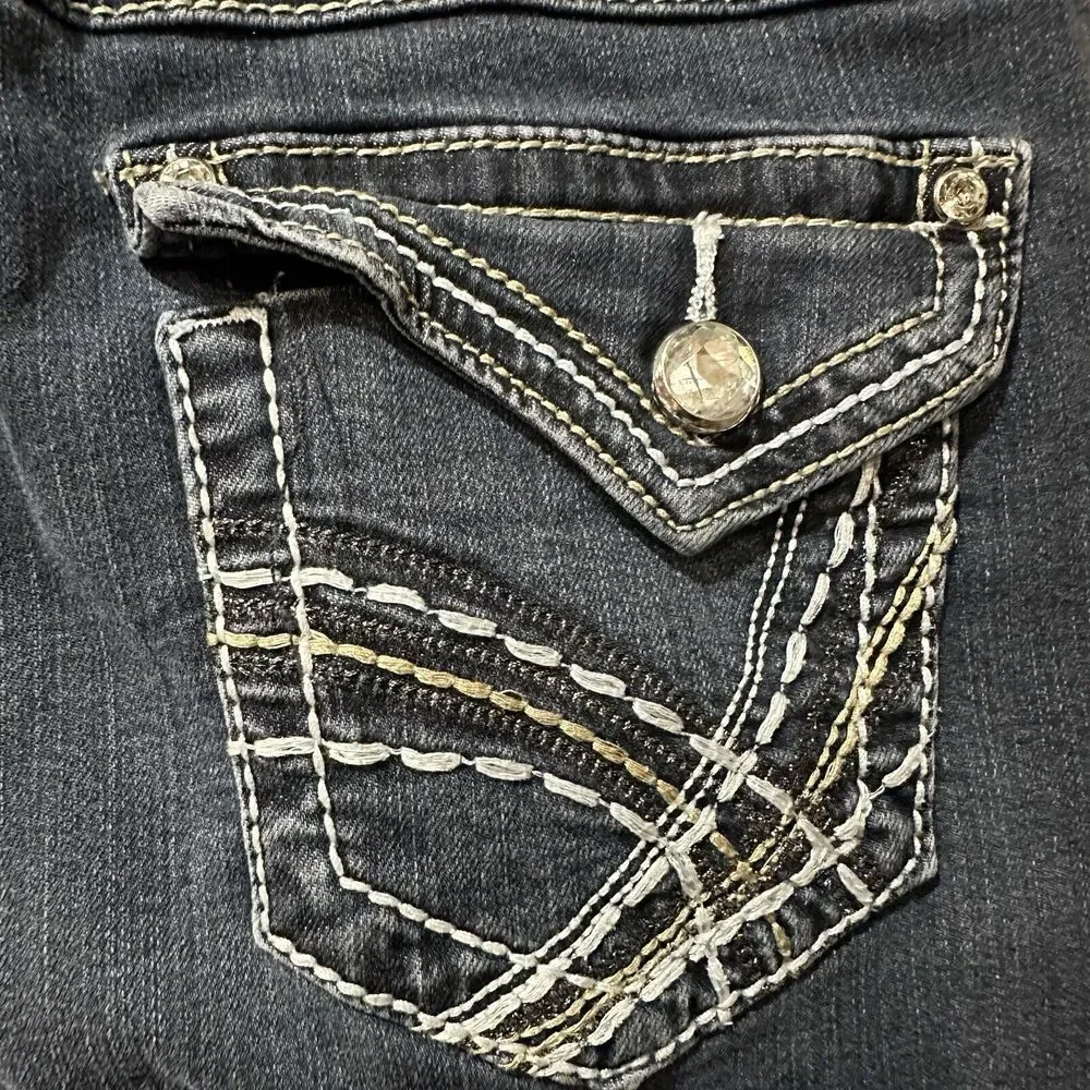 Earl Jeans Straight Leg Womens Denim Jeans Size 6 Embroidered Bling Flap Pocket - Picture 7 of 9